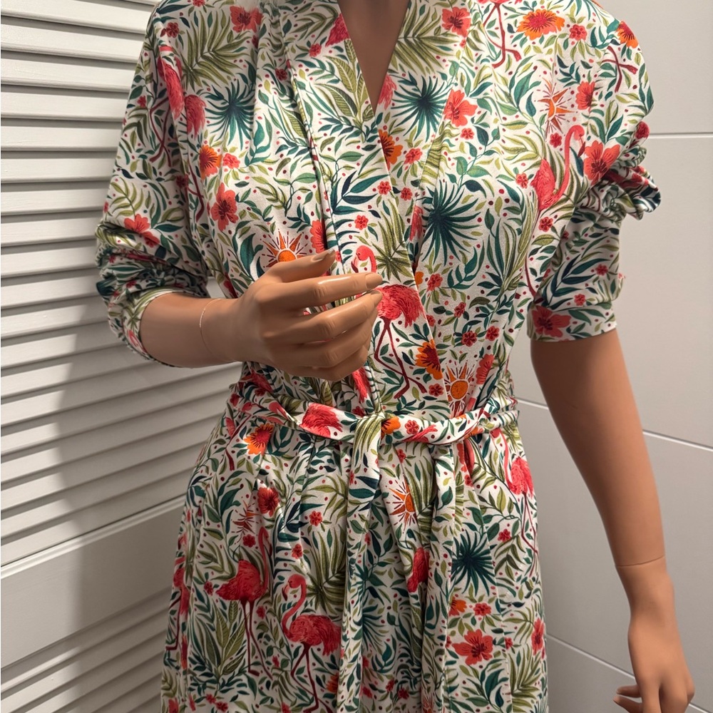 Mason Grey Floral Long banded robe small - Picture 11 of 13
